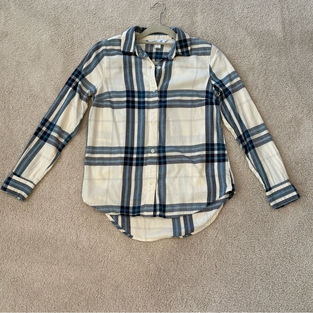 Old Navy Classic Shirt White Plaid Long Sleeve Button Up Flannel Shirt Women XS - Picture 10 of 12